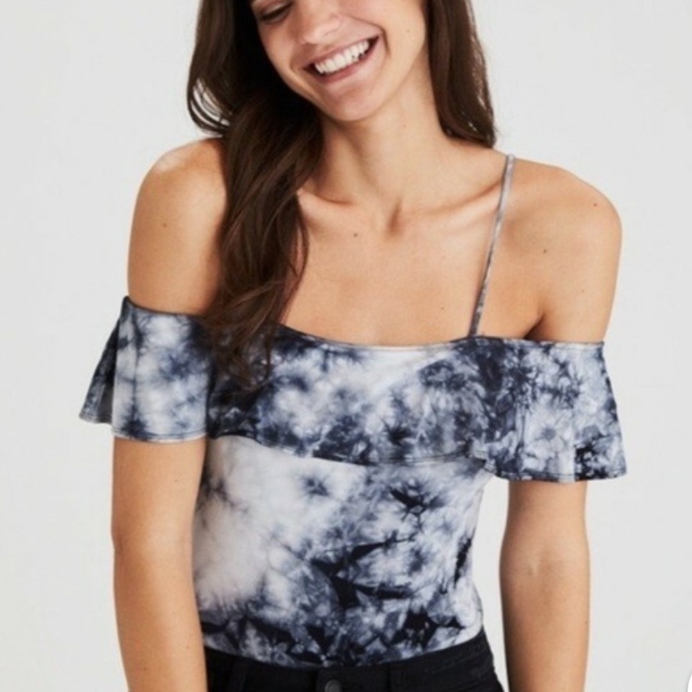 American Eagle soft and sexy Navy Tie-Dye Off Shoulder Bodysuit